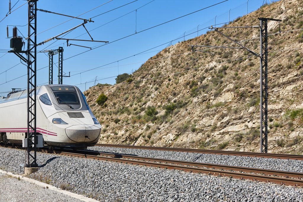 High speed train. Railway. Renewable energy transport technology